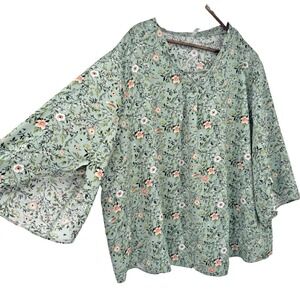 4XL  ditzy Floral blouse bell flutter sleeve fairy cottagecore flowy stretch‎